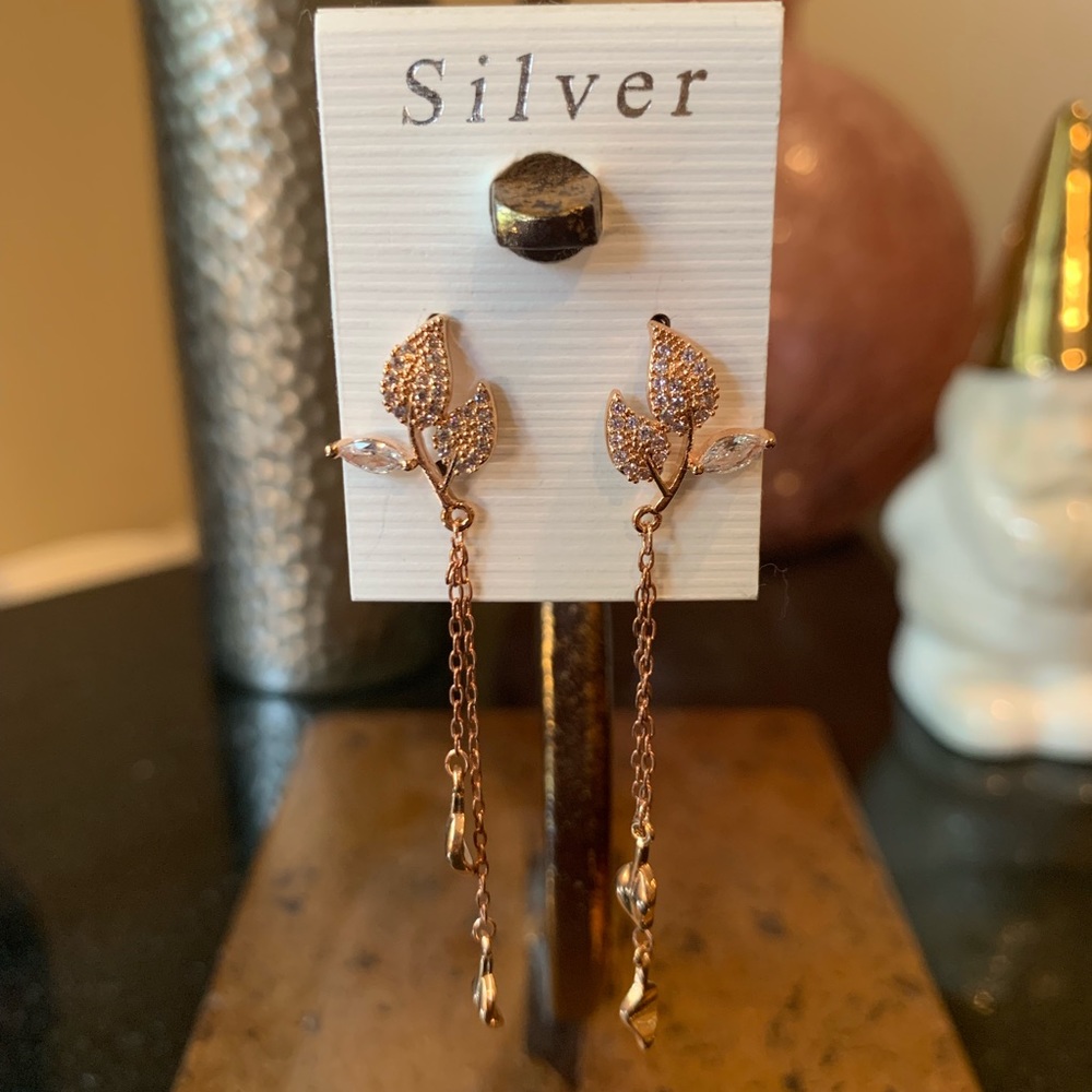 Korean Style Leaves Rose Gold Earrings